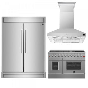 Forno Premium Stainless Steel Kitchen Package with 48" Gas Range, 2 28" Convertible Refrigerator/Freezer and 48" Range Hood - FBDL-018-04CAUS