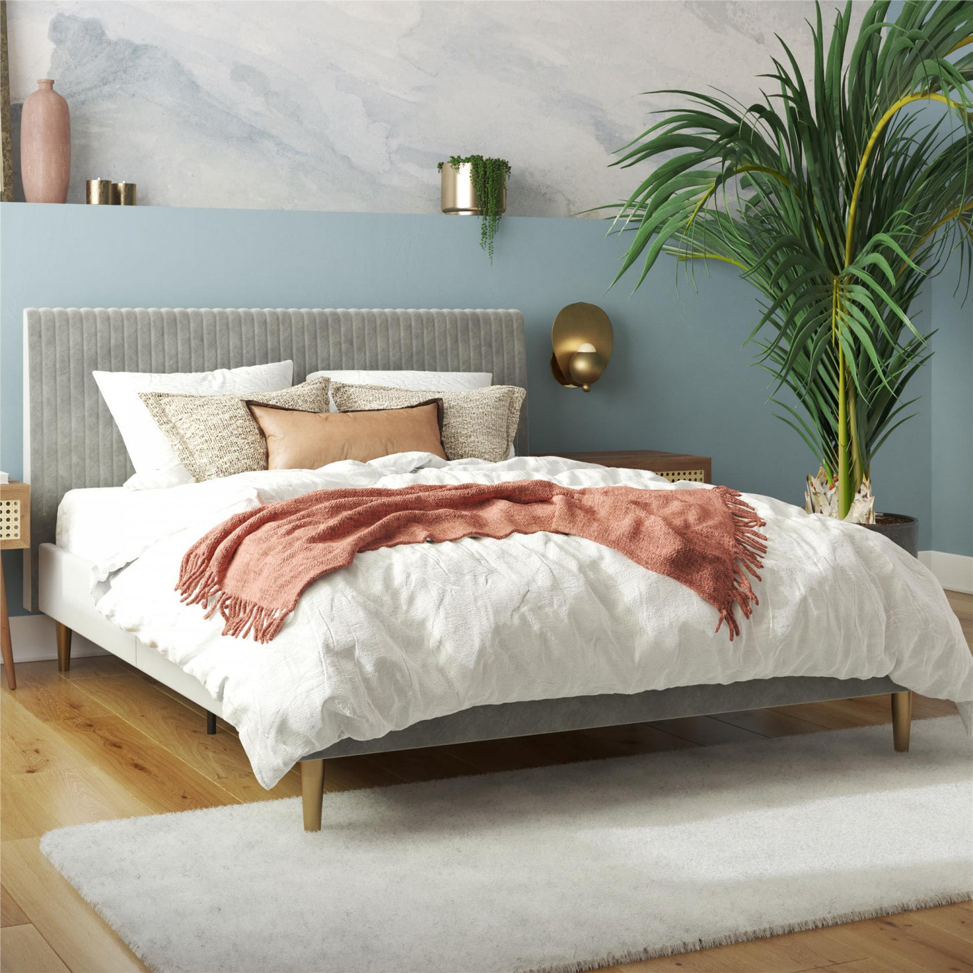 Daphne Upholstered Queen Bed - Light Gray Velvet