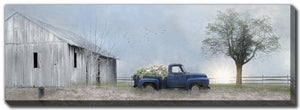 Vintage Bloom Truck Wall Art - Blue/Grey - 12 X 36