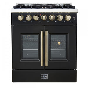 Forno Galiano 30" Black French Door Dual Fuel Range with True Convection (4.32 Cu. Ft.) - FFSGS6356-30BLK