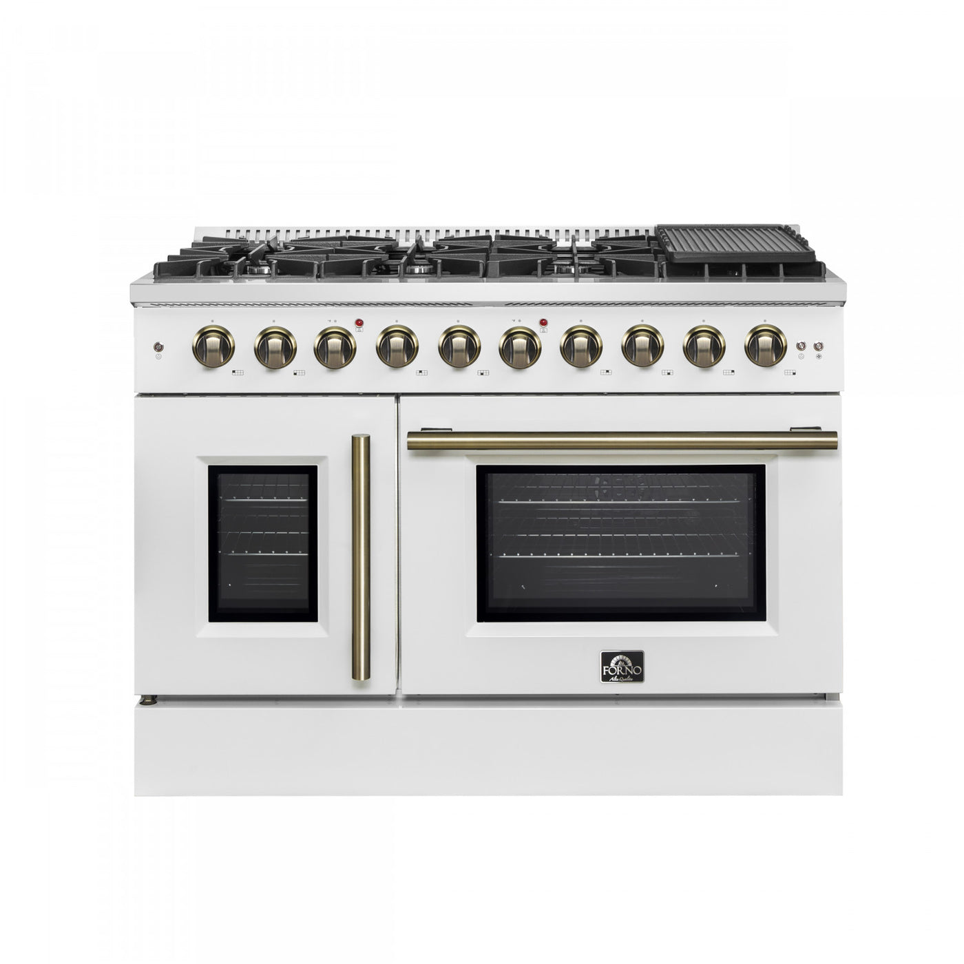 Forno Galiano 48" White Freestanding French Door Double Oven Gas Range (6.58 Cu. Ft.) - FFSGS6444-48WHT
