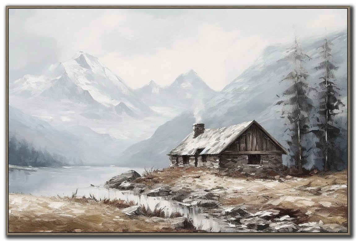 Cabin by the Peaks Wall Art - Neutral/Light Brown