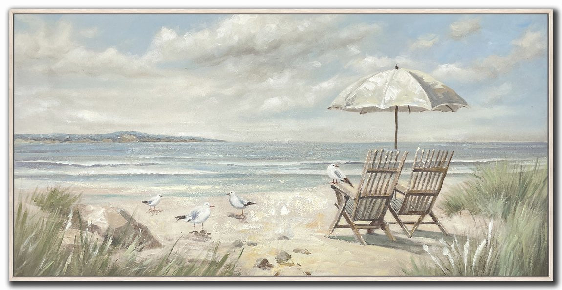 Seats by the Sea Wall Art - Blue/Beige - 24 X 48