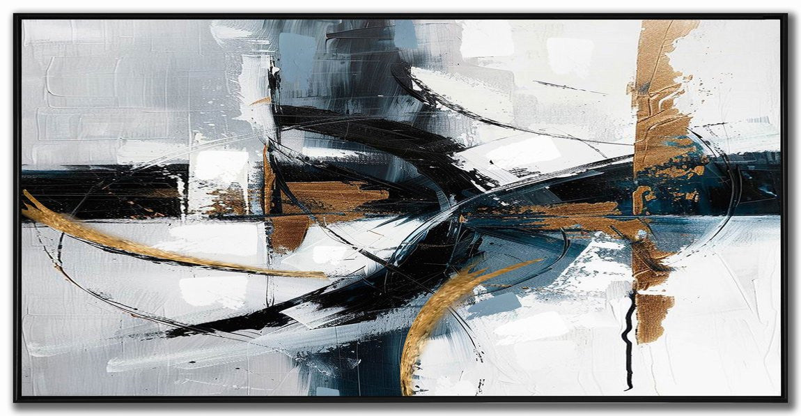 Momentum Wall Art - Black/White/Gold - 28 X 56