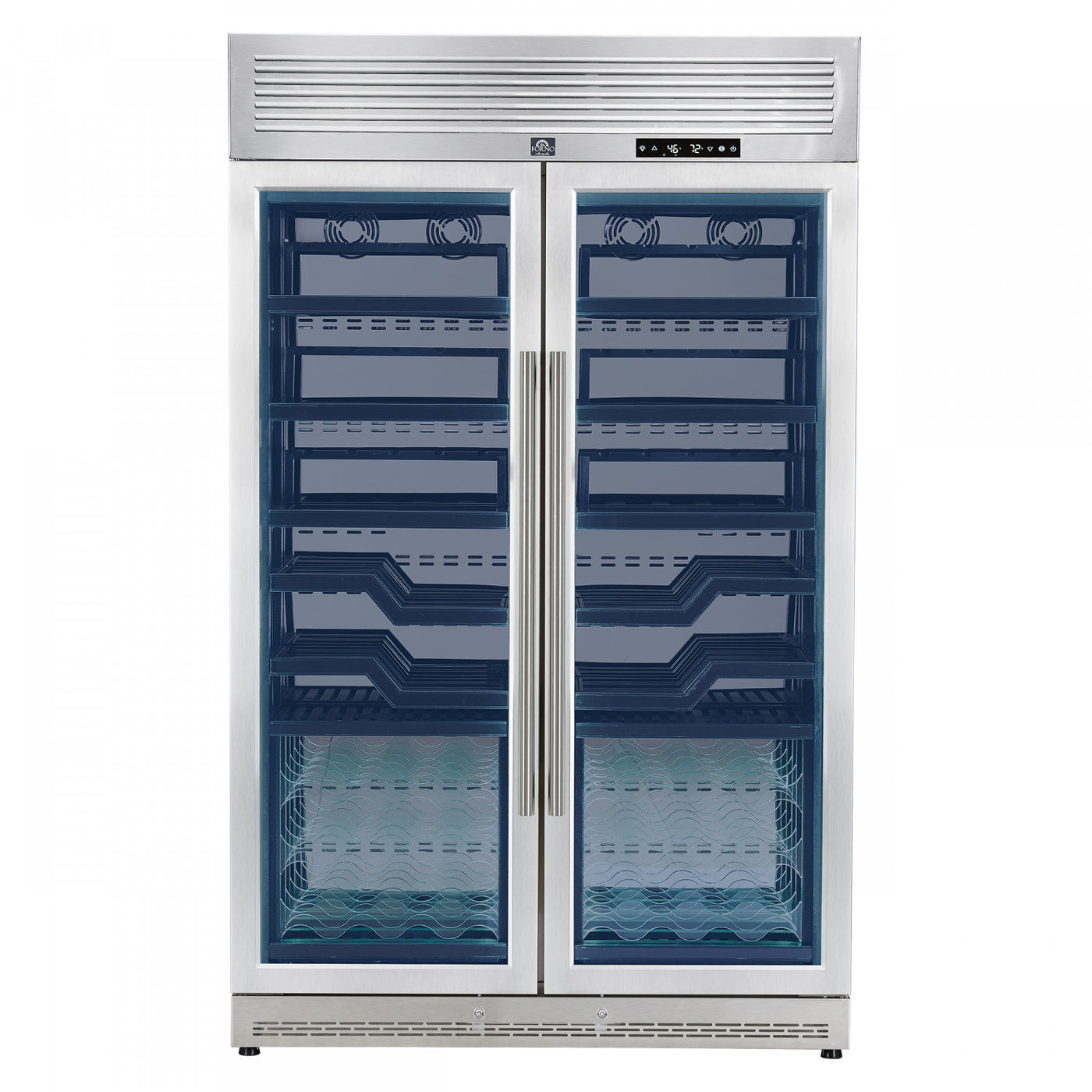 Forno Abruzzo 48" Stainless Steel 102 Bottle Dual Zone Wine Cellar with Green Holders (24 Cu. Ft.) - FWCDR6610-48S