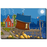 Moonlit Village Wall Art - Multi-Colour - 22 X 28