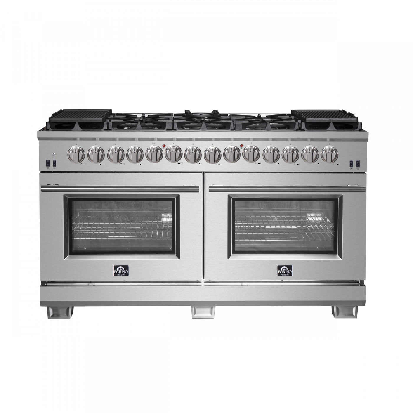 Forno Capriasca 60" Stainless Steel Freestanding Dual Fuel Double Oven Range With True Convection And Air Fry (8.54 Cu. Ft.) - FFSGS6187-60