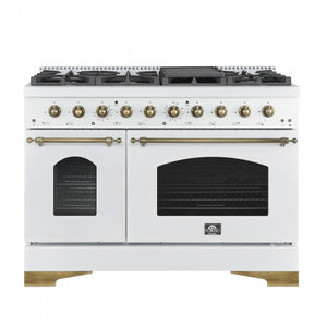 Forno Antico 48" White Freestanding Double Oven Gas Range (5.5 Cu. Ft.) - FFSGS6219-48WHT