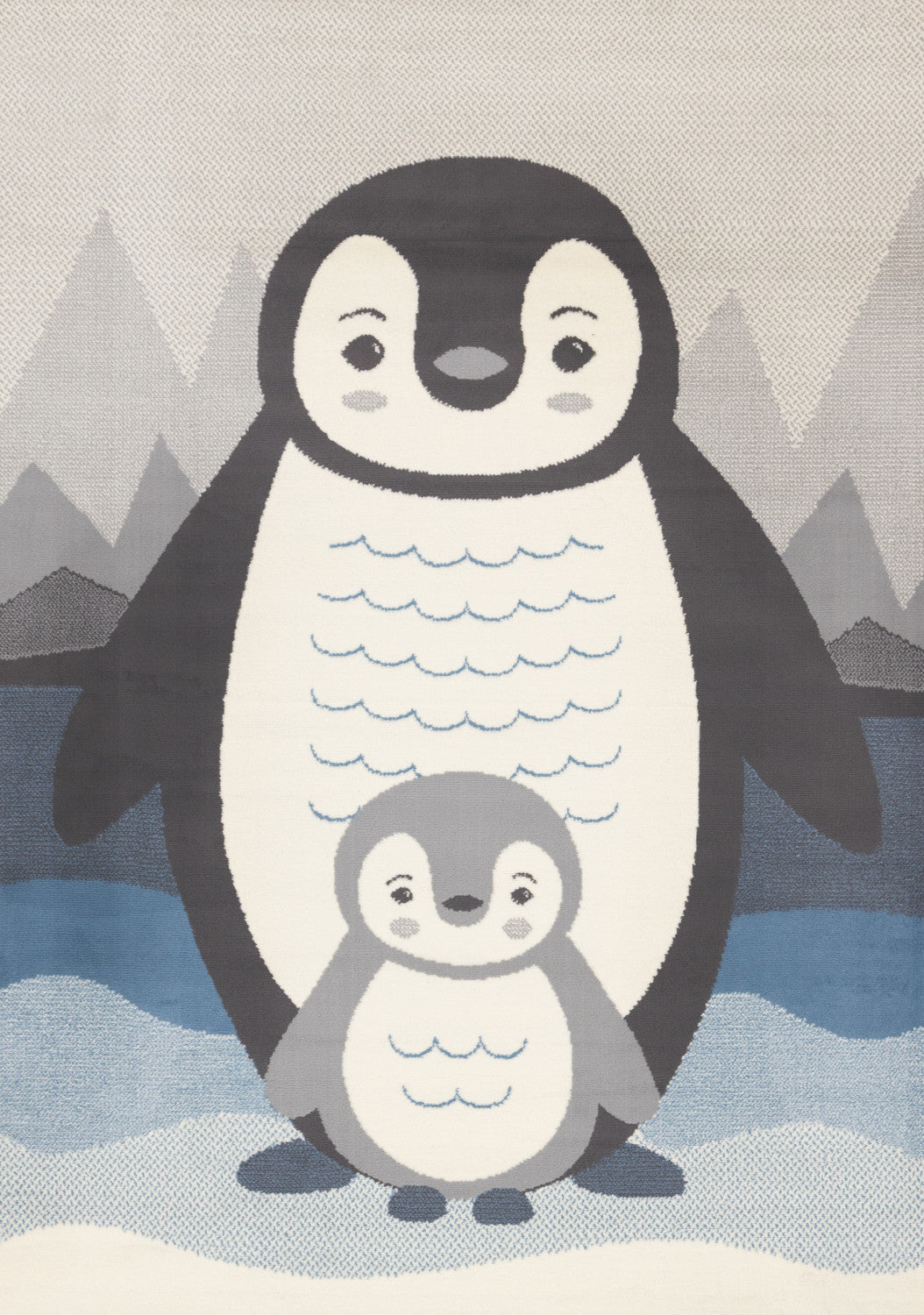 Kids Baby Penguin Area Rug - Grey Blue - 5' X 8'