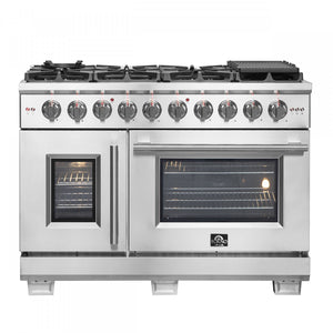 Forno Capriasca 48" Stainless Steel Freestanding Double Oven Gas Range with Air Fry (6.58 Cu. Ft.) - FFSGS6460-48