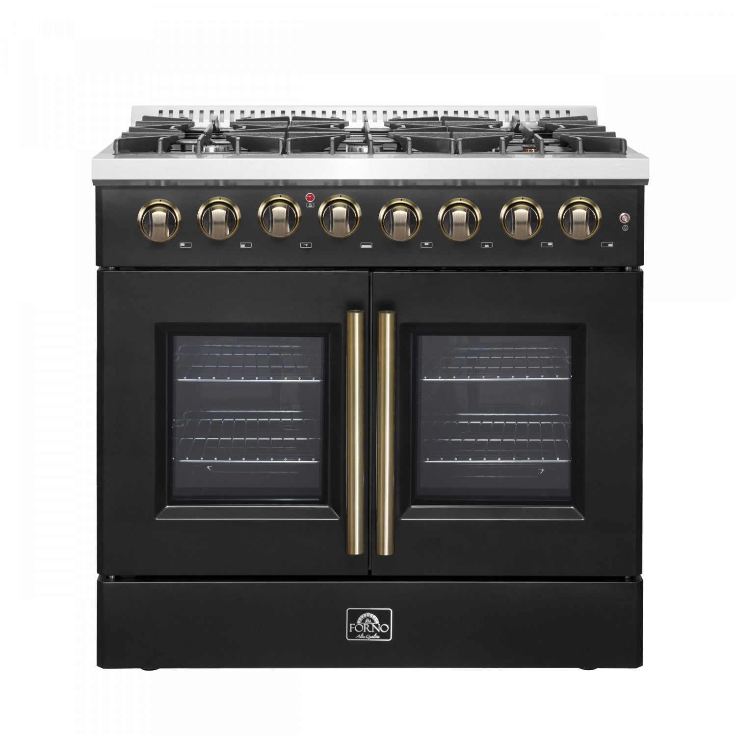 Forno Galiano 36" Black French Door Dual Fuel Range with True Convection (5.36 Cu. Ft.) - FFSGS6356-36BLK