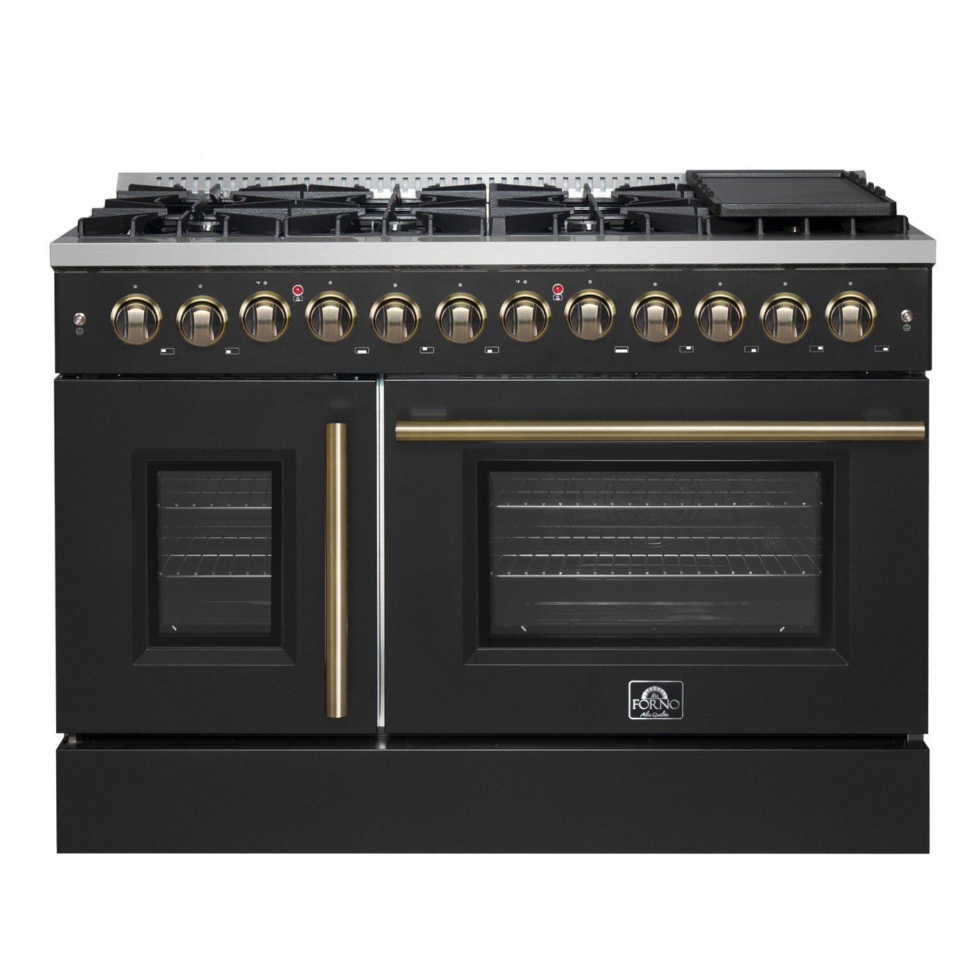 Forno Galiano 48" Black French Door Freestanding Dual Fuel Double Oven Range (6.58 Cu. Ft.) - FFSGS6356-48BLK