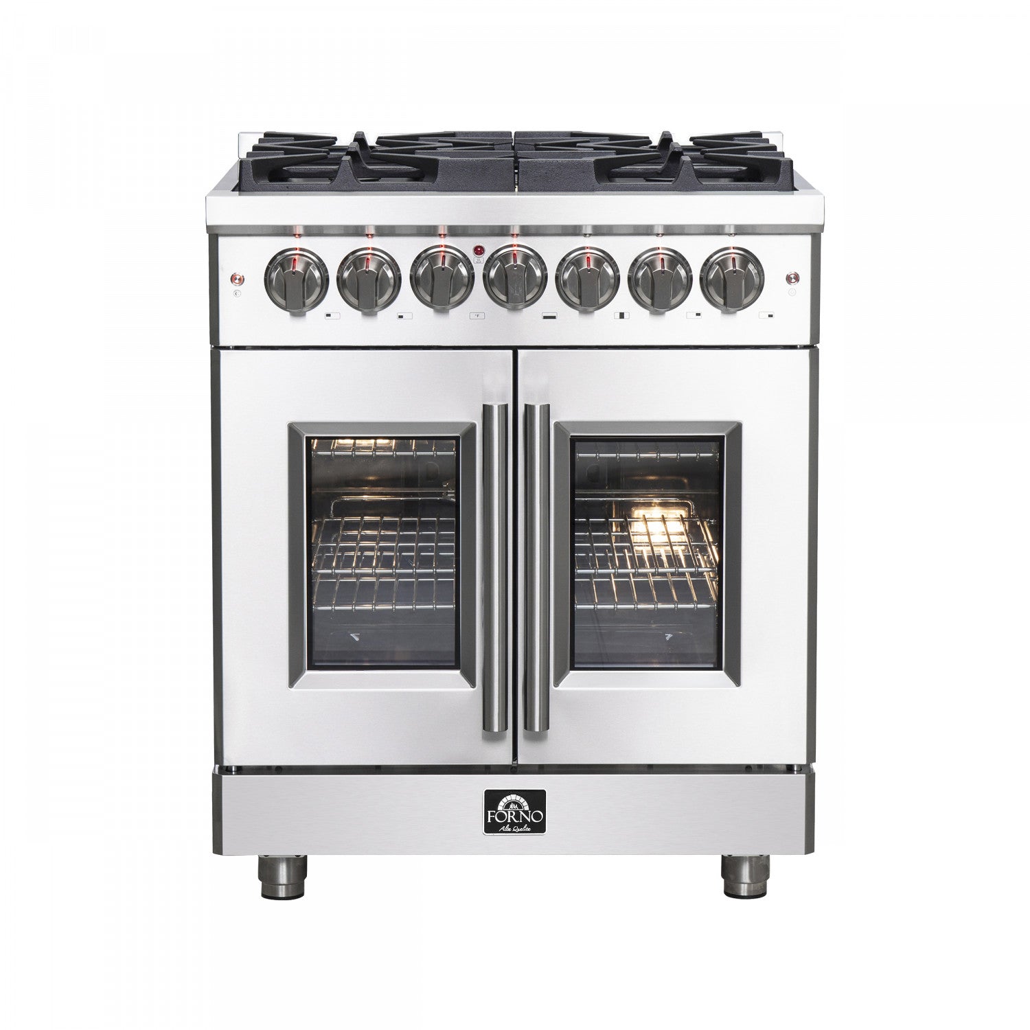 Forno Massimo 30" Stainless Steel French Door Dual Fuel Range with True Convection (4.32 Cu. Ft.) - FFSGS6325-30