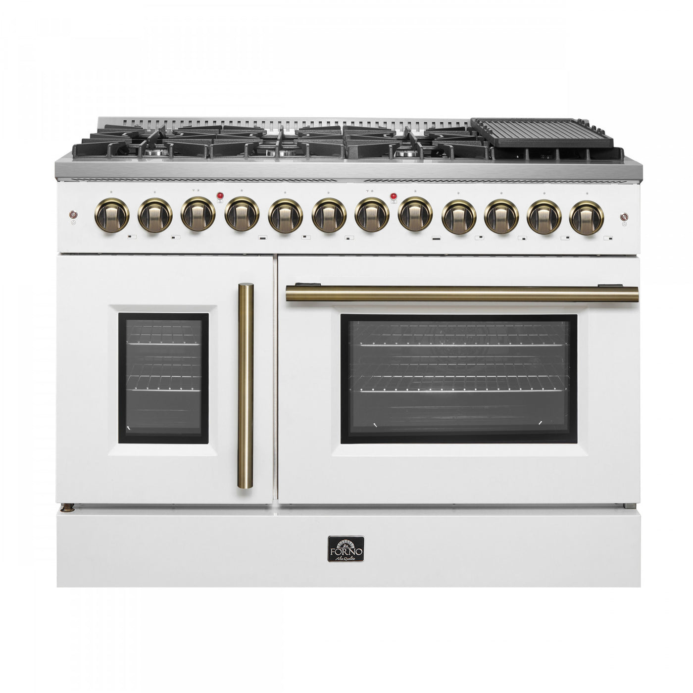 Forno Galiano 48" White French Door Freestanding Dual Fuel Double Oven Range (6.58 Cu. Ft.) - FFSGS6356-48WHT