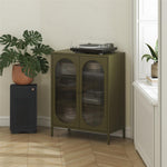 Luna Short 2-Door Metal Accent Cabinet with Fluted Glass - Olive Green