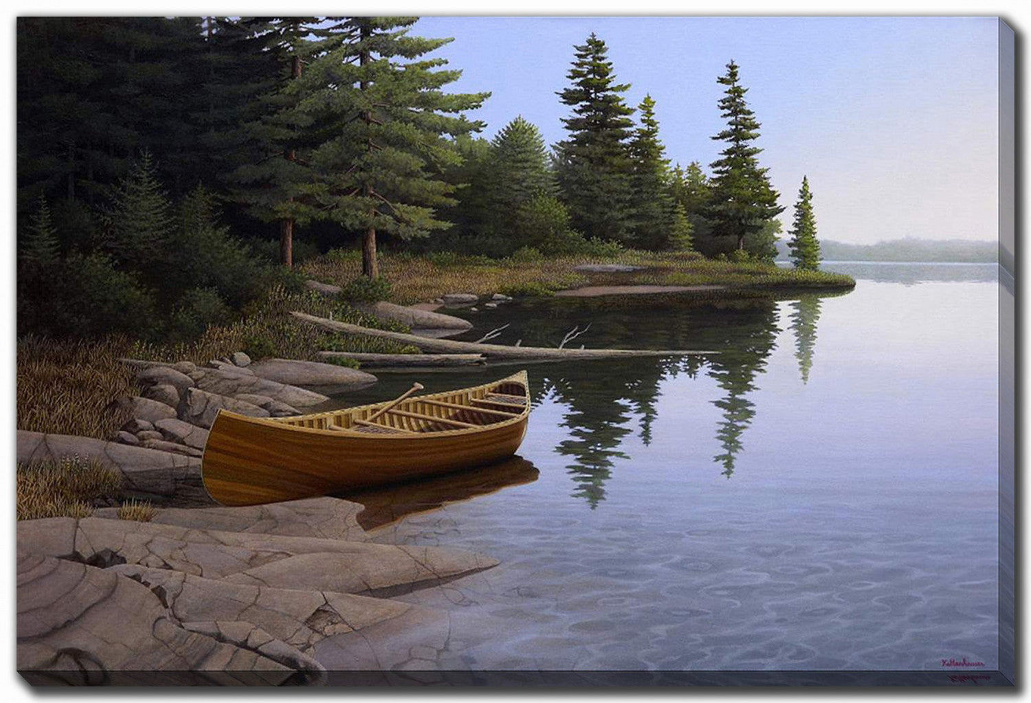 Canoe in the Calm Wall Art - Blue/Green - 30 X 45