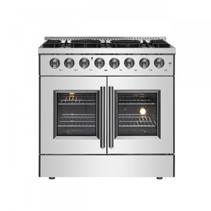 Forno Galiano 36" Stainless Steel French Door Dual Fuel Range with True Convection (5.36 Cu. Ft.) - FFSGS6356-36