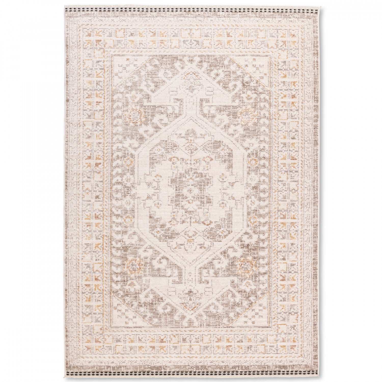 Poetic Bordered Rug - 5' x 7' - Antique White/Brown