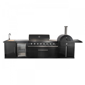 Forno All'Aperto Black Countertop Outdoor Kitchen with 74,600 BTU BBQ, Pizza Oven and Bar Module - FODKT2551BLK
