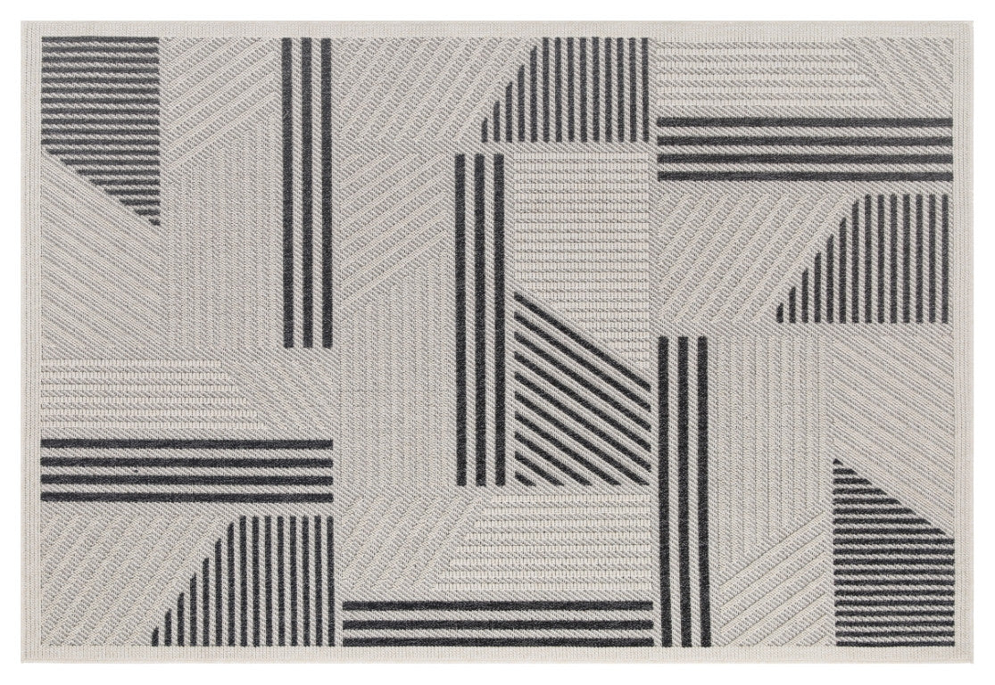Assia Modern Outdoor Rug - 5' x 7' - Grey/Black