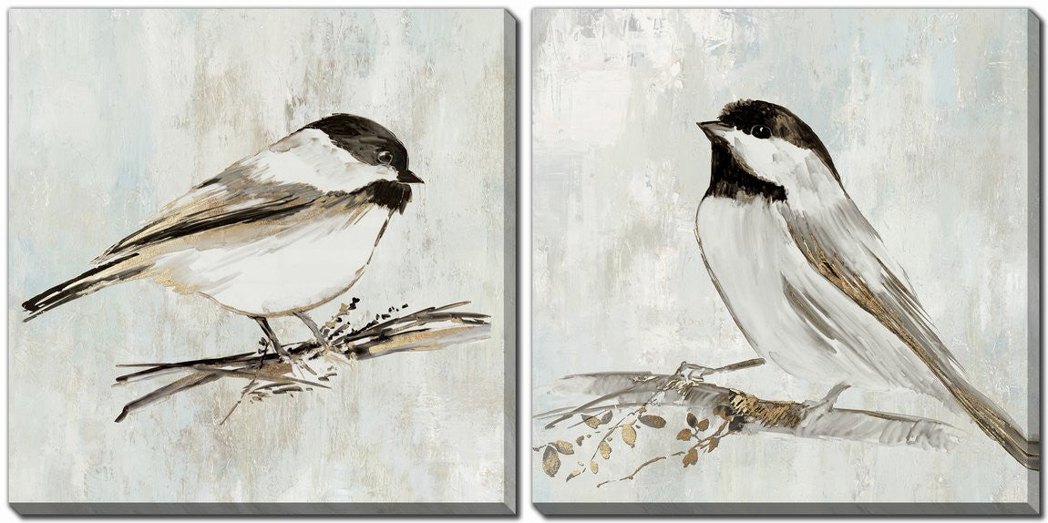 Chickadee Companions Wall Art - White/Grey - 16 X 16 - Set of Two