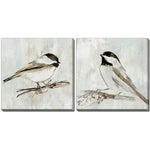 Chickadee Companions Wall Art - White/Grey - 16 X 16 - Set of Two