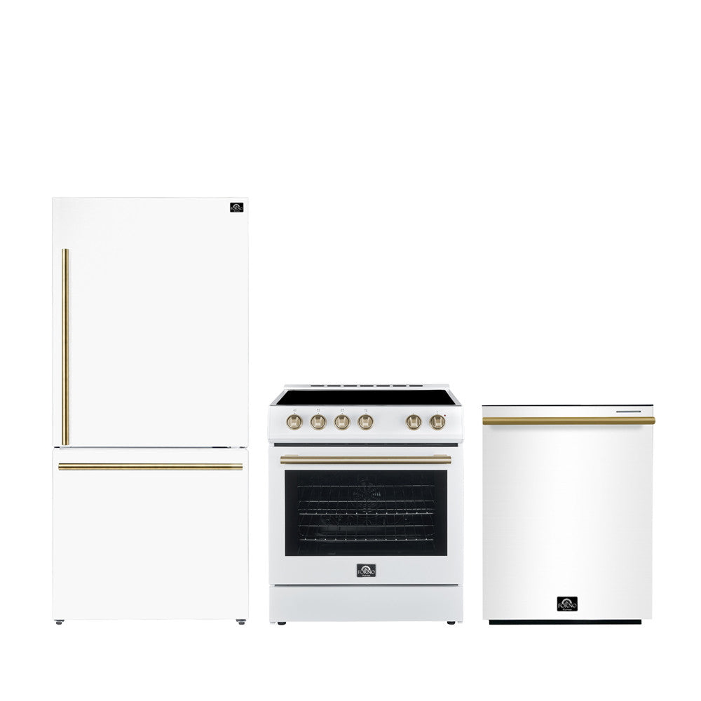 Forno Premium White Kitchen Package with Range, Bottom Freezer Refrigerator and Dishwasher - FBDL-007-03CA