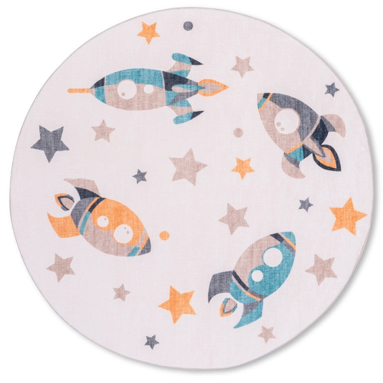 Dreamland Rocket Ship Rug - 4ft Round - Multi-Colour