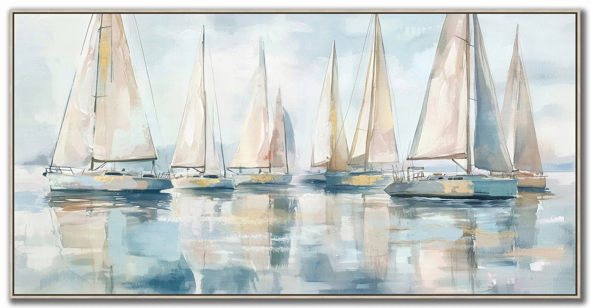 Coastal Regatta Wall Art - Blue/White - 28 X 56