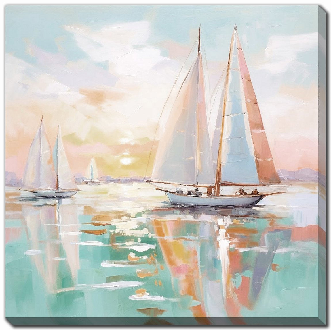 Sailboat Glow I Wall Art - Blue/Orange - 24 X 24