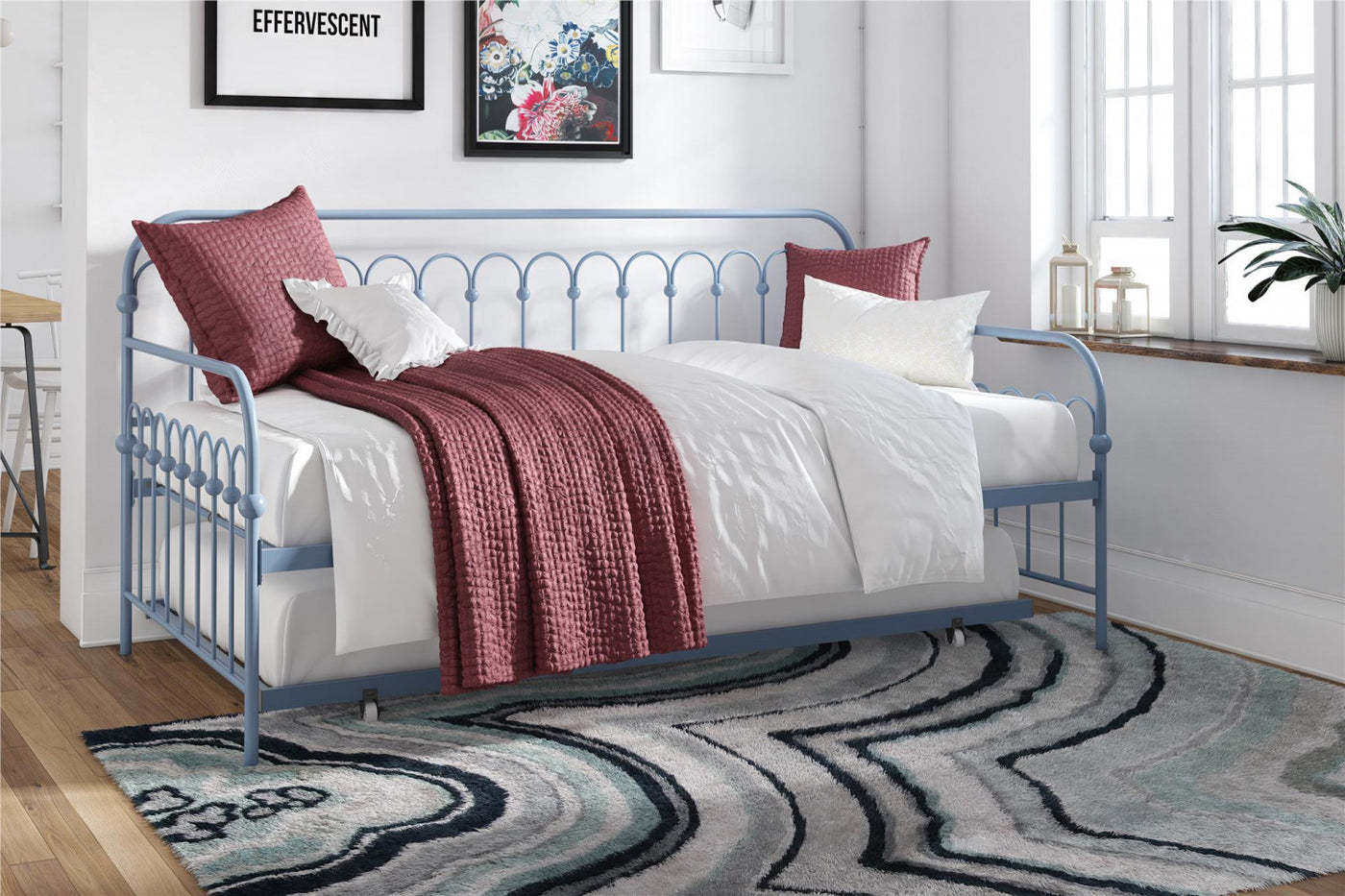 Novogratz Bright Pop Metal Twin Daybed with Trundle - Stone Blue