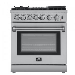 Forno Lazio Stainless Steel Dual Fuel Range with True Convection and Air Fry (4.32 Cu. Ft.) - FFSGS6196-30