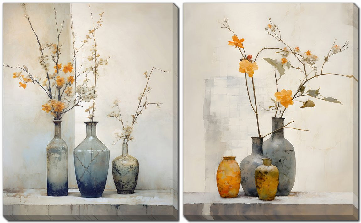 Floral Vessel Wall Art - Natural - 16 X 20 - Set of Two