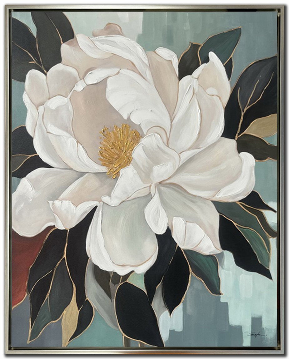 Petal Poise I Wall Art - White/Teal - 40 X 32