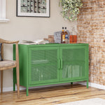 Channing Wide 2 Door Storage Cabinet with Mesh Metal - Kelly Green