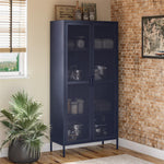 Channing Tall 2 Door Storage Cabinet with Mesh Metal - Navy