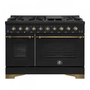 Forno Antico 48" Black Freestanding Double Oven Gas Range (5.5 Cu. Ft.) - FFSGS6219-48BLK