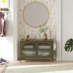 Luna Wide 2-Door Accent Cabinet with Fluted Glass - Olive Green