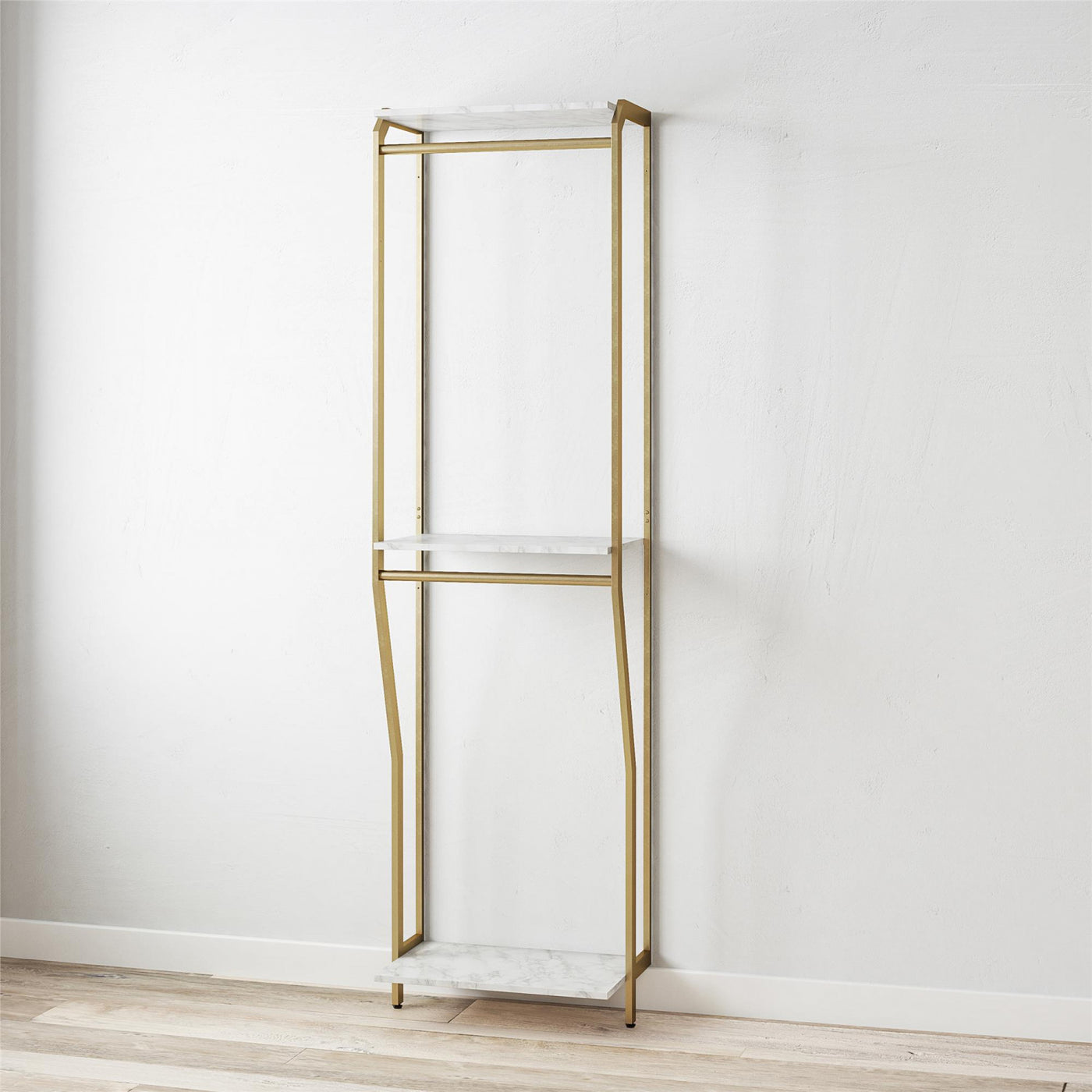 Gwyneth Closet with Hanging Rods - White Faux Marble/Golden Bronze