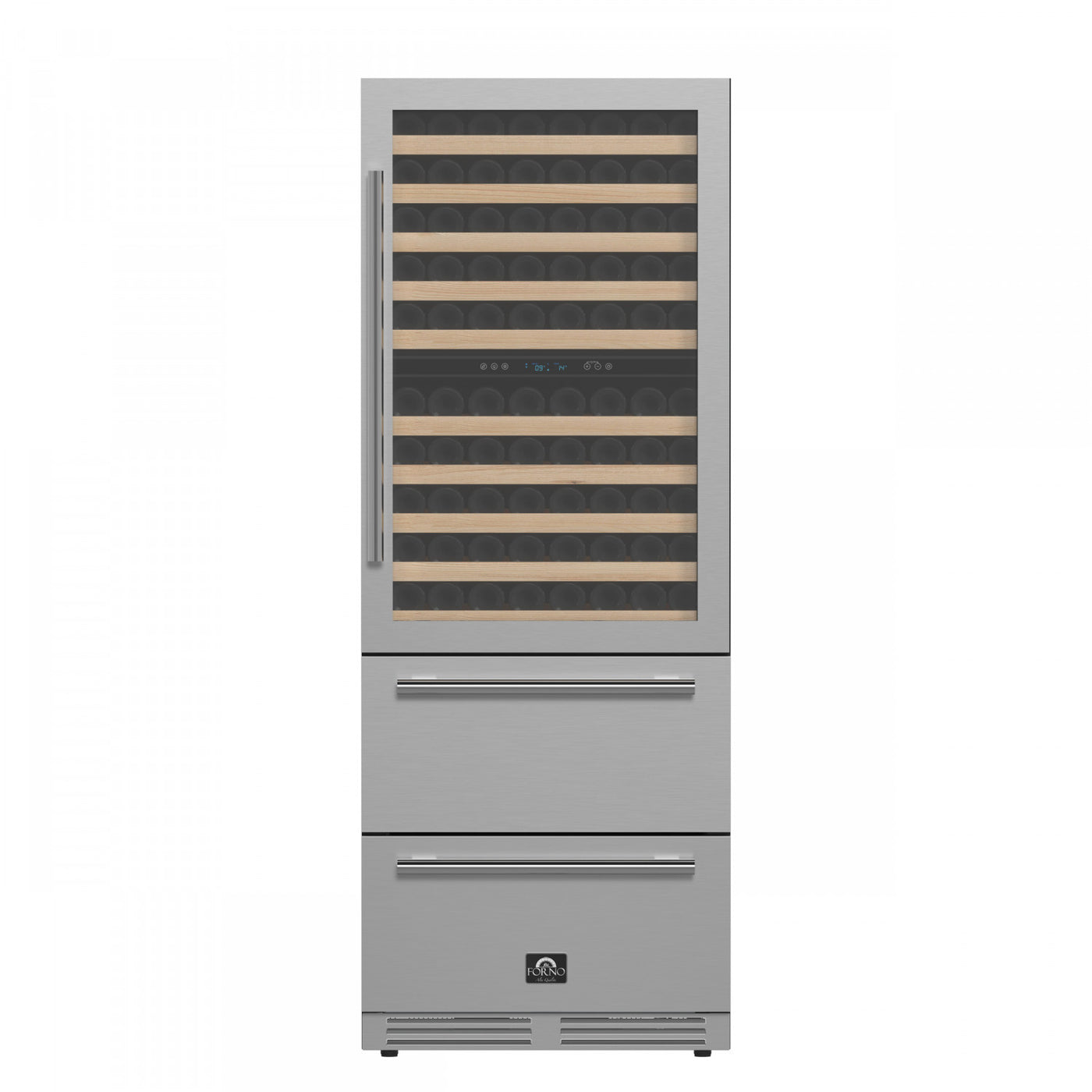 Forno Celano 30" Stainless Steel 150 Bottle Dual Zone Wine Cellar with Two Beverage Drawers (21.3 Cu. Ft.) - FWCDR6697-30S
