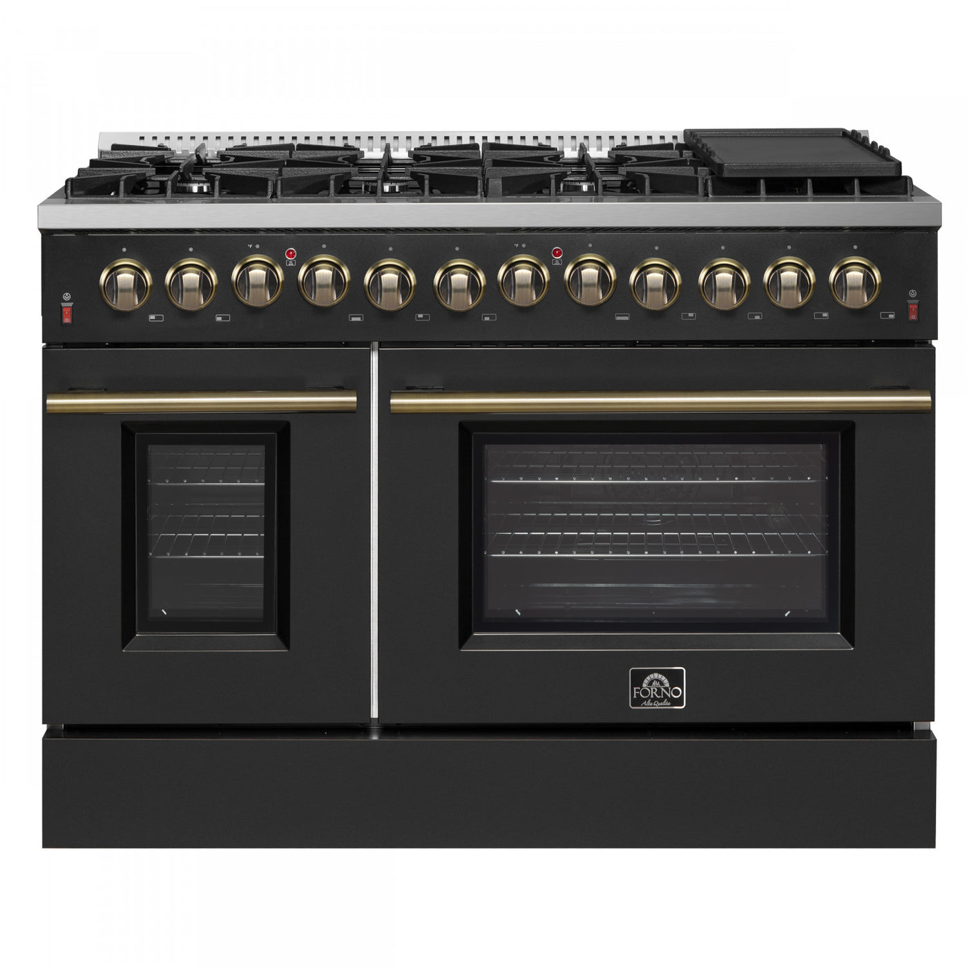 Forno Galiano 48" Black Freestanding Dual Fuel Double Oven Range (6.58 Cu. Ft.) - FFSGS6156-48BLK