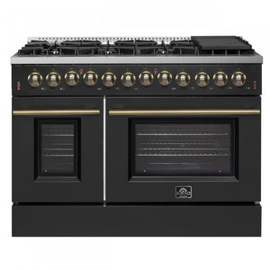 Forno Galiano 48" Black Freestanding Dual Fuel Double Oven Range with True Convection (6.58 Cu. Ft.) - FFSGS6156-48BLK
