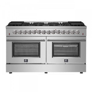Forno Galiano 60" Stainless Steel Freestanding Dual Fuel Double Oven Range with True Convection (8.64 Cu. Ft.) - FFSGS6156-60