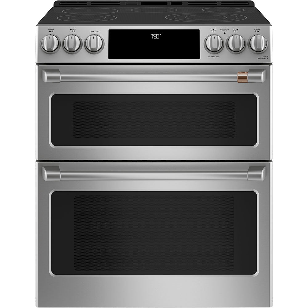 GE Café Stainless Steel 30" Electric Double Oven Range with Built-in Wifi and No-Preheat Air Fry (6.7 Cu. Ft) - CCES750P2MS1