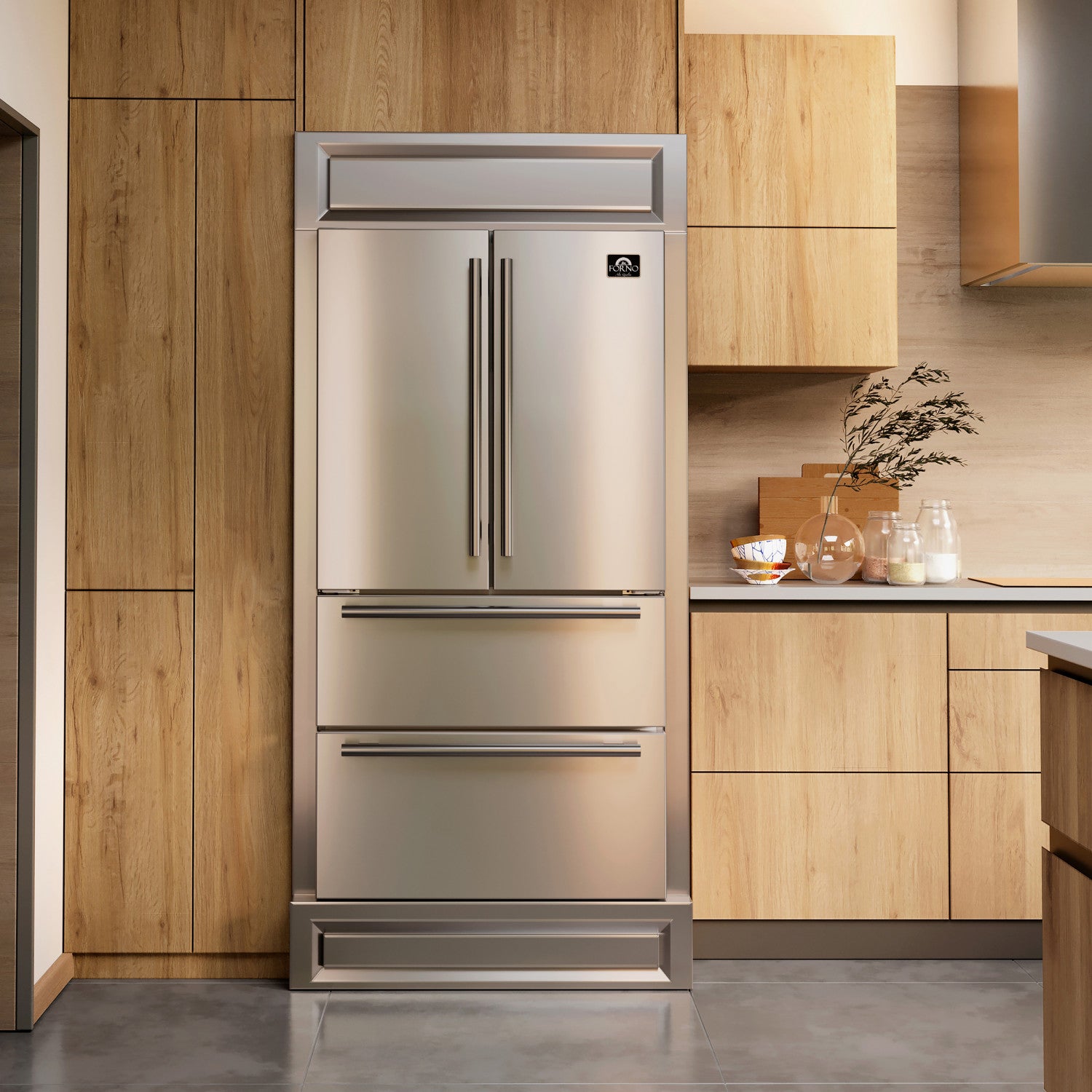 Forno Moena 40" 19.2 Cu.Ft. Stainless Steel Built-In French Door Refrigerator with Ice Maker - FFRBI1820-40MG