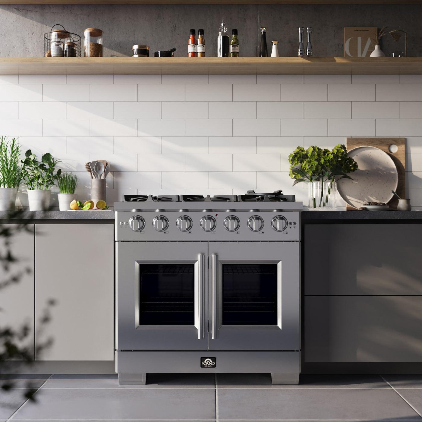 Forno Capriasca 36" Stainless Steel French Door Freestanding Gas Range (5.36 Cu. Ft.) - FFSGS6460-36