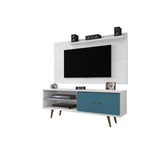 Lekedi 63" TV Stand and Panel Set - White/Aqua Blue