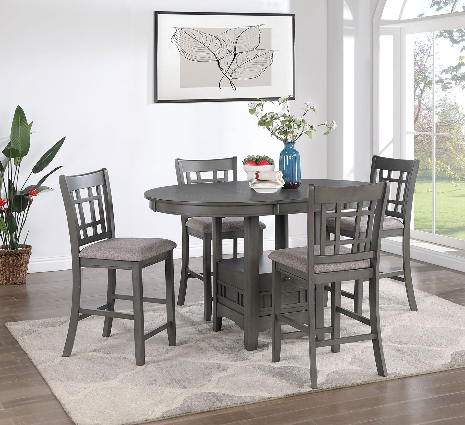 Freda 5-Piece Extendable Counter Height Dining Set - Grey