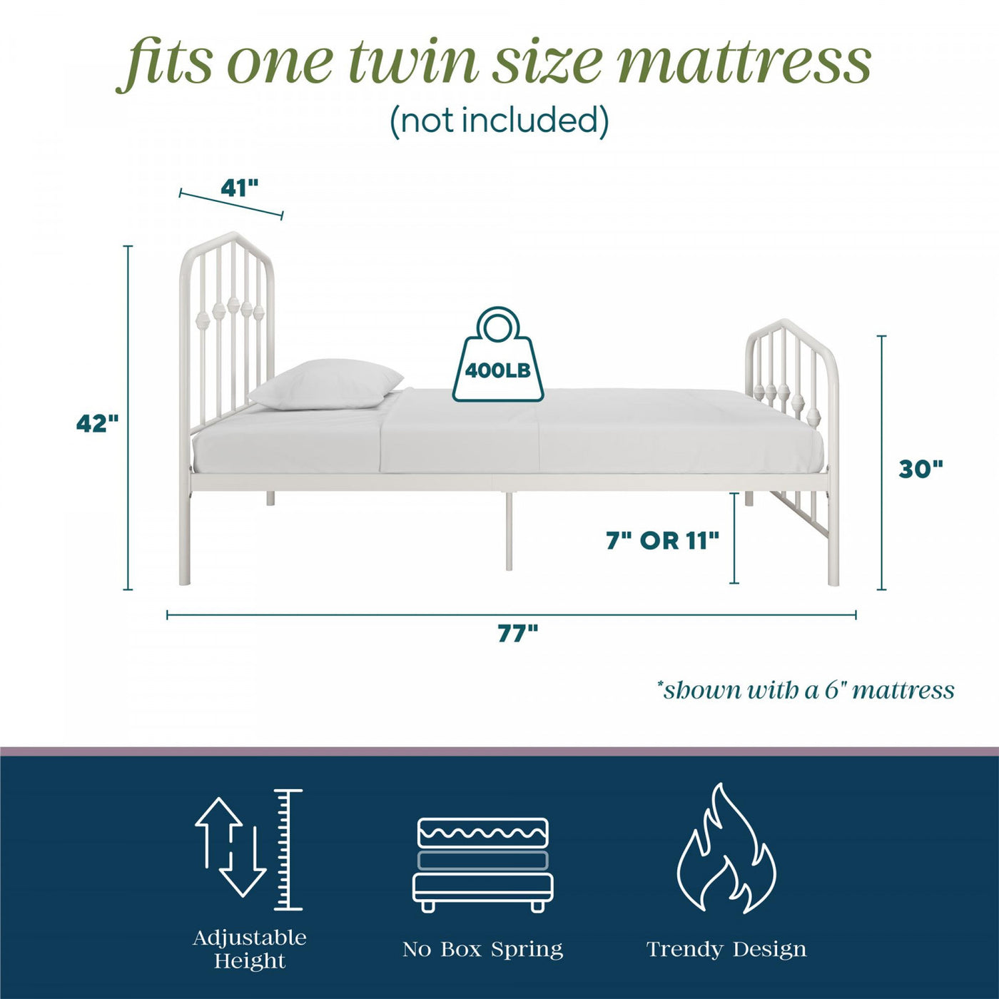Novogratz Bushwick Metal Platform Twin Bed - Off White