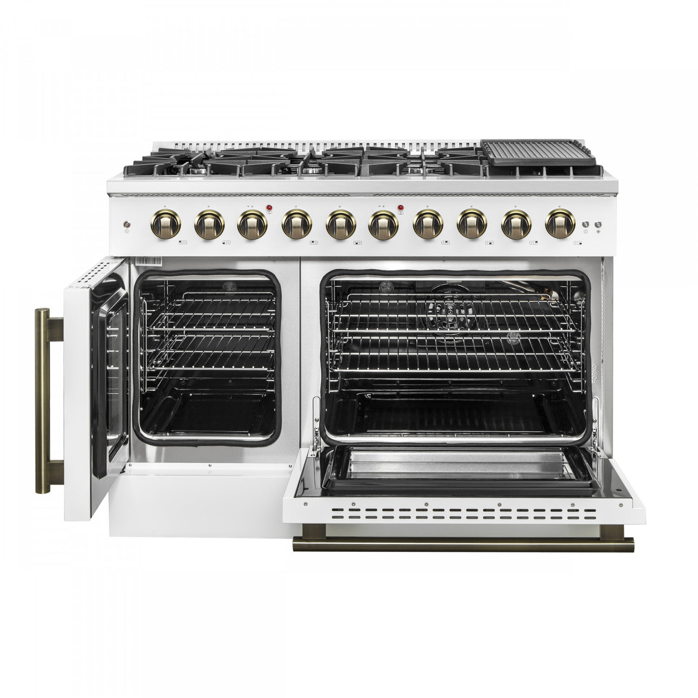 Forno Galiano 48" White Freestanding French Door Double Oven Gas Range (6.58 Cu. Ft.) - FFSGS6444-48WHT